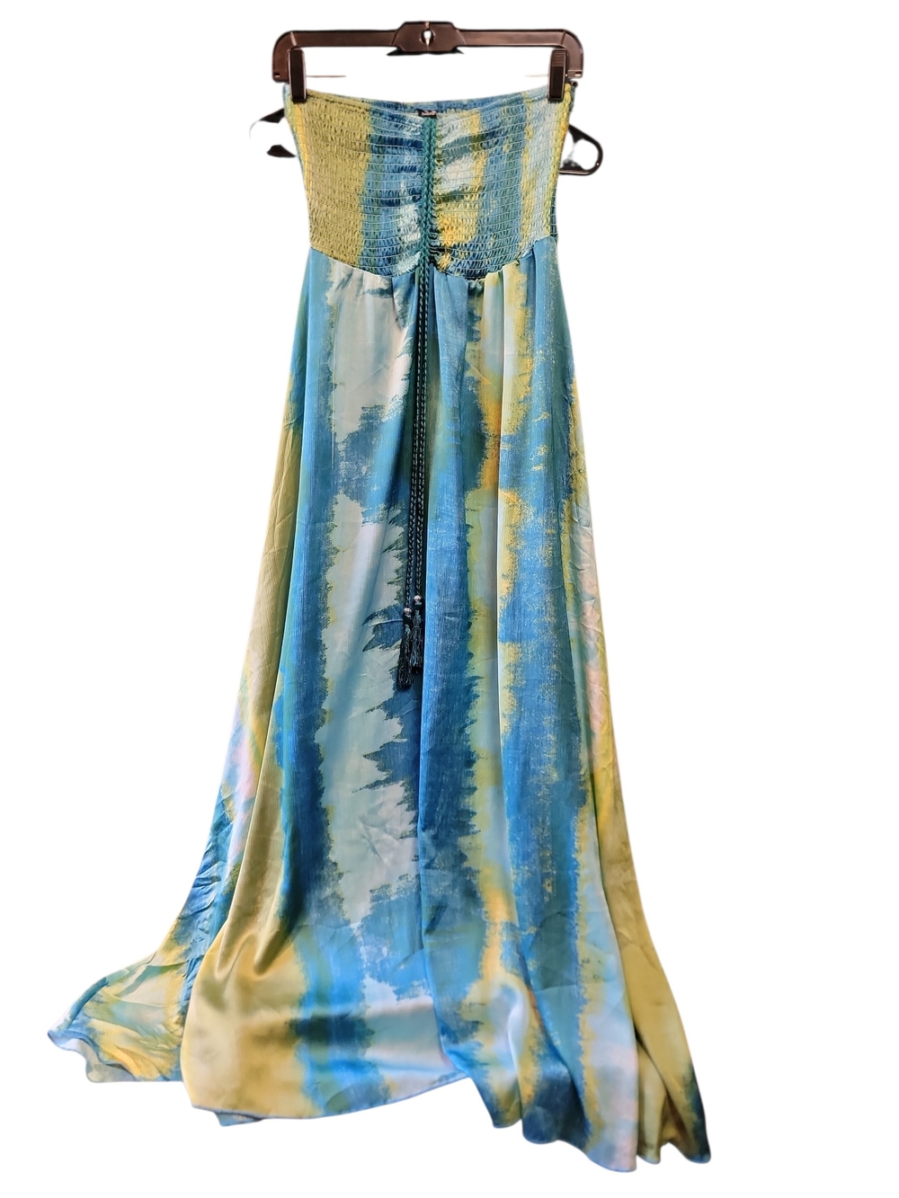 Strapless Maxi Dress in Blue and Yellow Sz 4